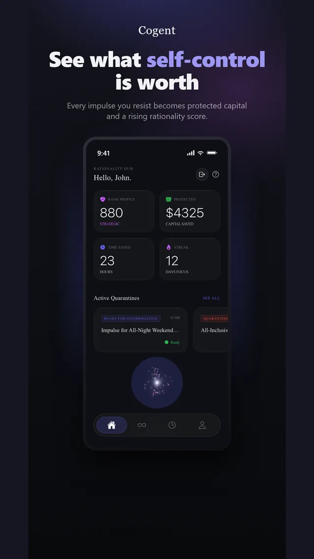 Dashboard — money saved, time saved, and your score