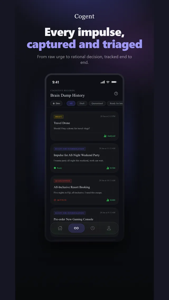 Capture an urge by voice or text